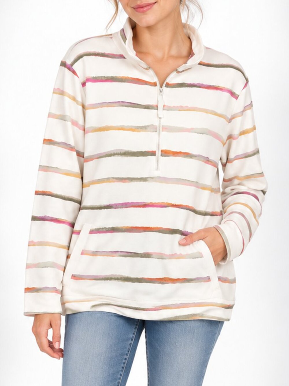 T by Talbots 2X Watercolor Stripe Quarter Zip Pullover Sweatshirt Tunic